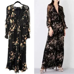 Zimmermann 1/ US 6 Maples SILK $995 Feathery Jumpsuit Wide Leg Maxi Dress Black